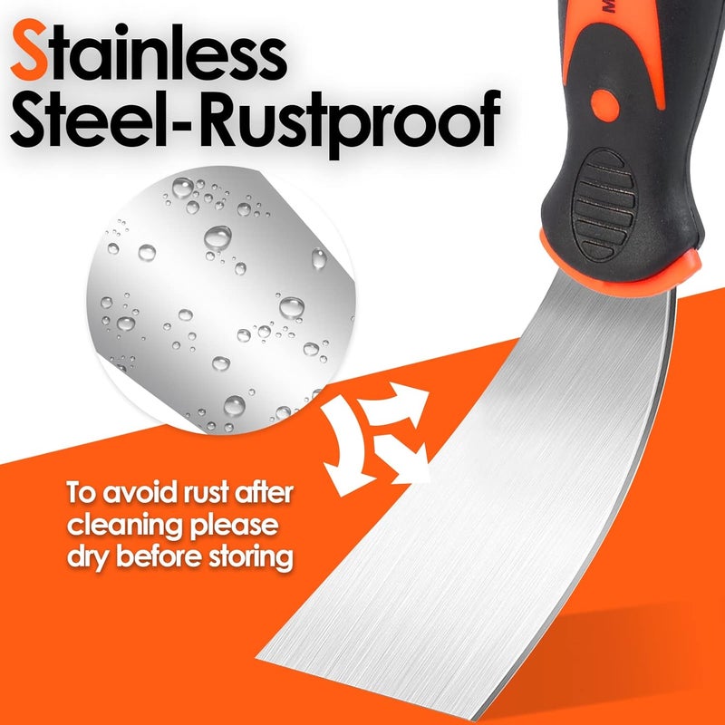 Matework Putty knife,10 Piece Stainless Steel Paint Scraper Tool Set,14" Mud Pan for Repairing Drywall, Removing Wallpaper, Applying Putty, Plaster, Cement, Adhesive - Image 4